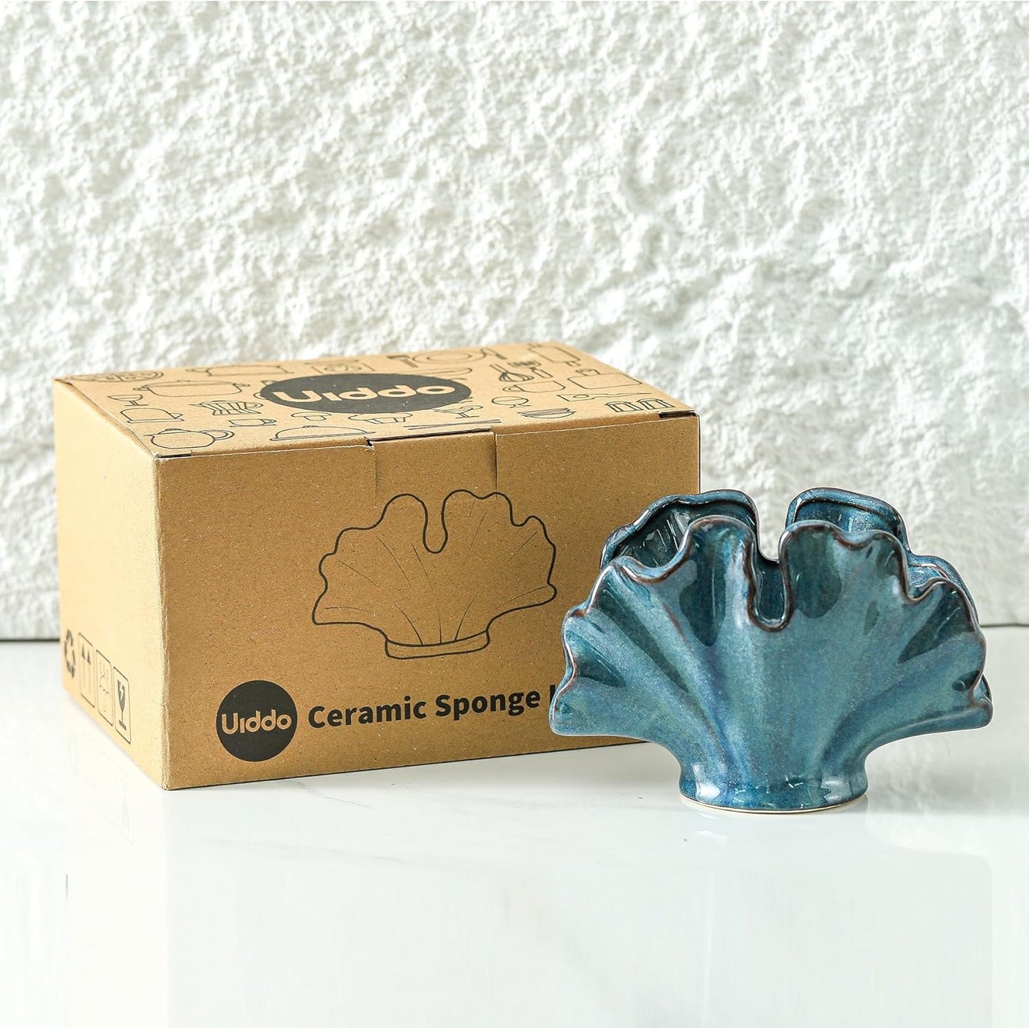 Ceramic Sponge Holder,Sponge Holder for Kitchen Sink,Compact Sink Caddy Organizer-Scouring Pad and Dish Sponge Holders,Farmhouse Kitchens Decor Cute Kitchen Gadgets Accessories(Blue)