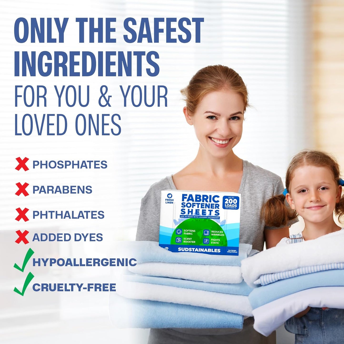 Sudstainables Fabric Softener Sheets for Washer – Laundry Softener Sheets for Washing Machines, Scented (200 loads) | Pods and Liquid Alternative