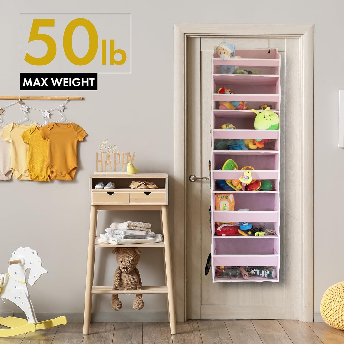 HOMELUX THEORY 1PC Heavy Duty Over the Door Organizer 55x14x6.7, 6 Large Front & 12 Side Pockets, Hanging Storage Closet Door Organizer for Bedroom, Bathroom and Baby Nursery Storage (Dark Gray)
