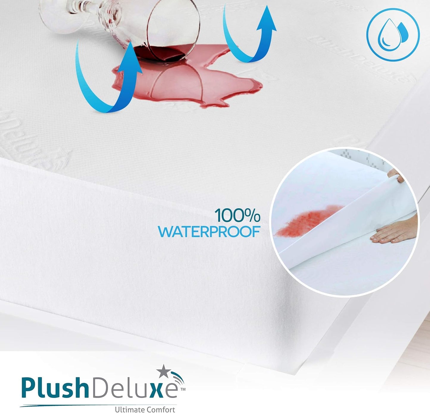 PlushDeluxe Premium Bamboo Mattress Protector – Full Size, Waterproof, & Ultra Soft Breathable Noiseless Washable Bed Mattress Cover for Comfort & Protection - White