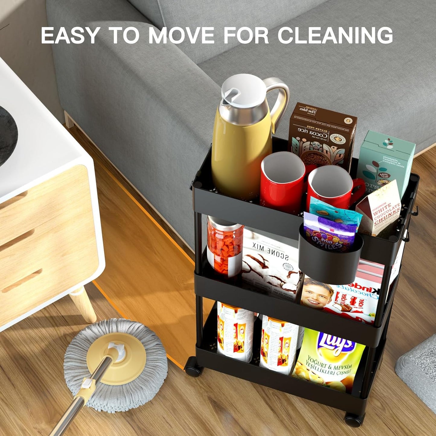 Pipishell Slim Storage Cart with Wheels - 3 Tier Bathroom Organizers and Storage Cart - Rolling Carts for Bathroom, Kitchen, Narrow Space, Laundry Room,Black