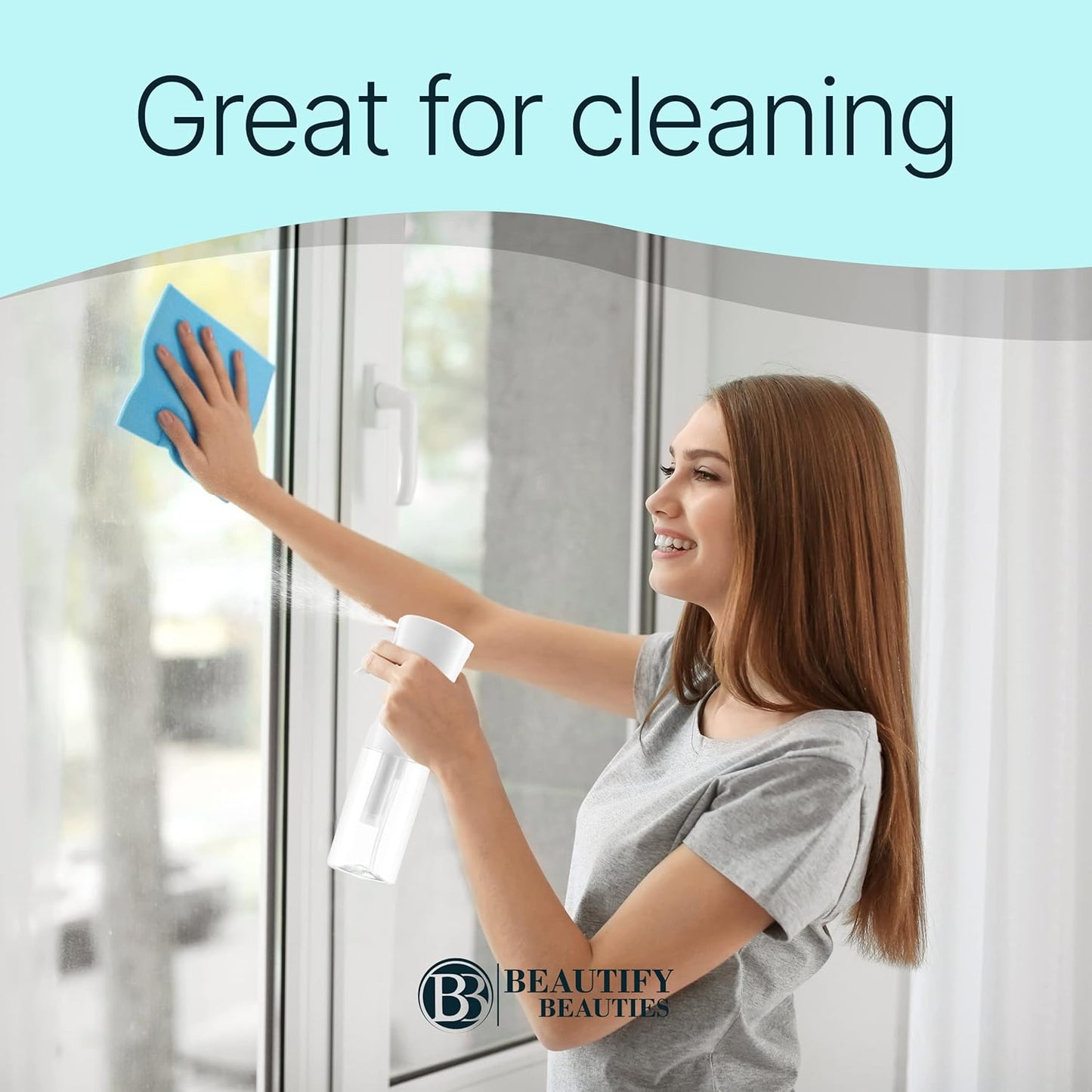 BeautifyBeauties Hair Spray Bottle – Ultra Fine Continuous Water Mister for Hairstyling, Cleaning, Plants, Misting & Skin Care (Black, 6.8 Ounces)