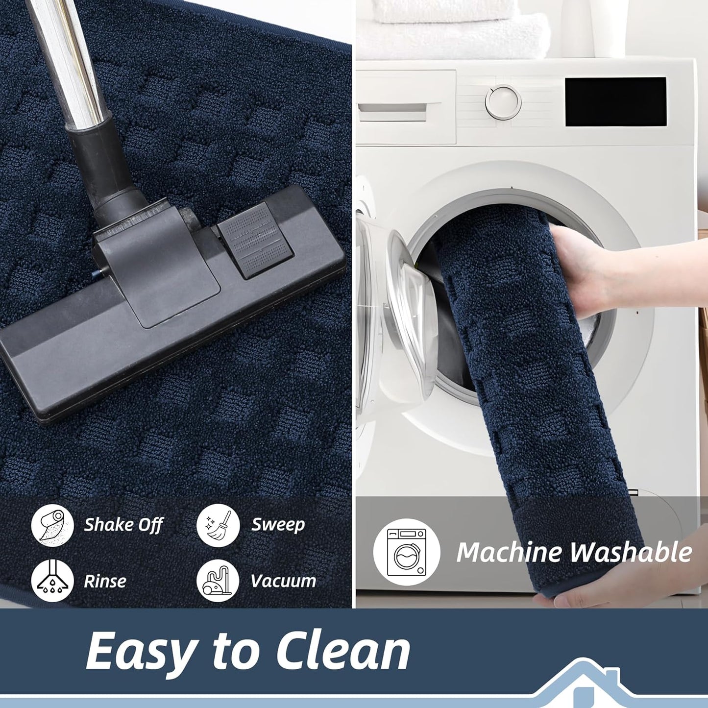 BEQHAUSE Waffle Door Mats Indoor 32"x48", Dog Mat for Muddy Paws Absorbent and Dirt Resist Floor Mats Non-Slip Washable Rugs for Entryway, Welcome Mat for Front Back Door, Muddy Wet Shoes, Navy Blue