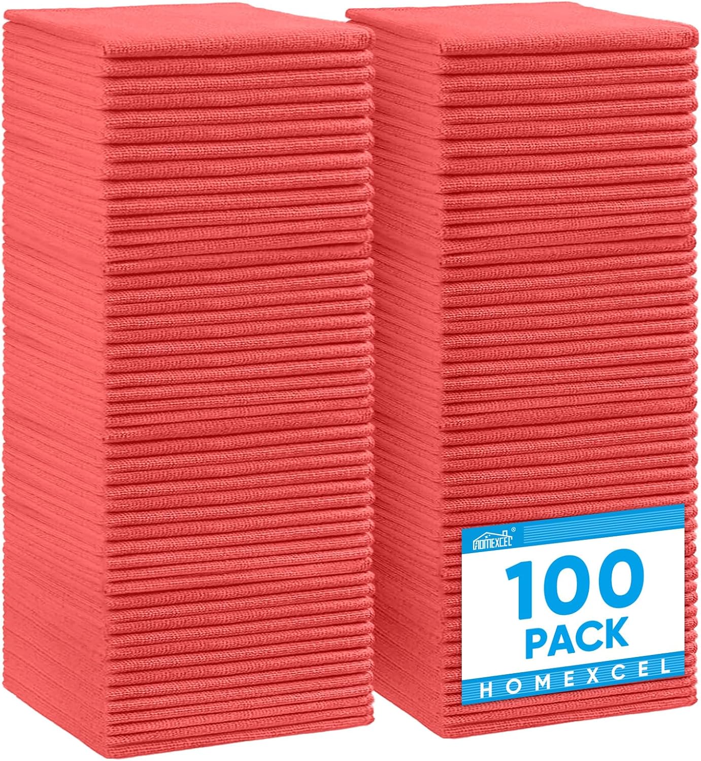 HOMEXCEL Red Microfiber Cleaning Cloth, 100 Pack Cleaning Towels for Kitchen, Lint Free, Scratch-Free, Highly Absorbent, and Reusable Cleaning Rags for House, Window and Glass, Cars, 11.5 X11.5 inch