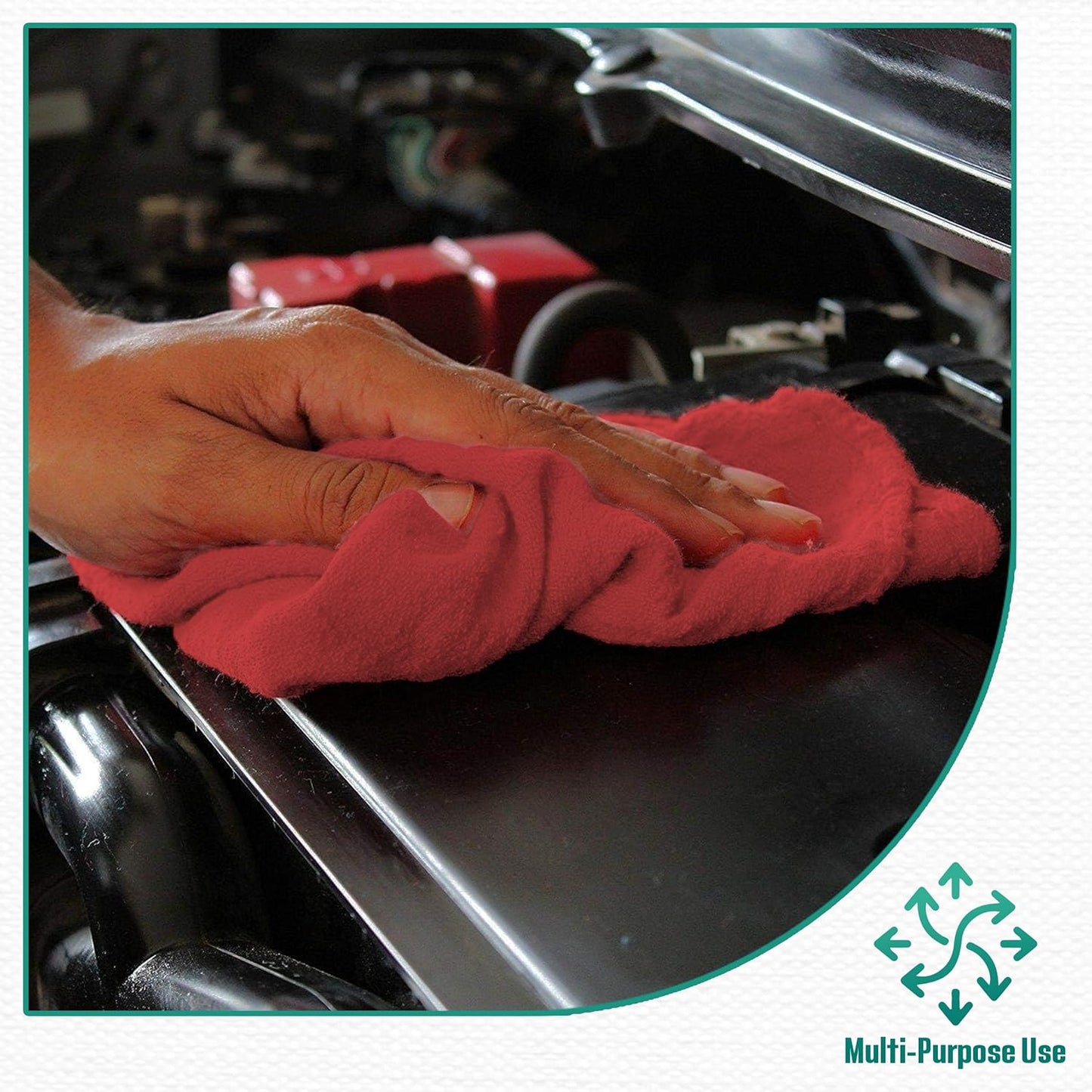 ZUPERIA Cotton Shop Towel – Multipurpose Cleaning Cloths (14" x 12" - Pack of 100 - Red) Reusable Shop Rags for Automobiles, Industrial, Restaurants, Garage, and Homes