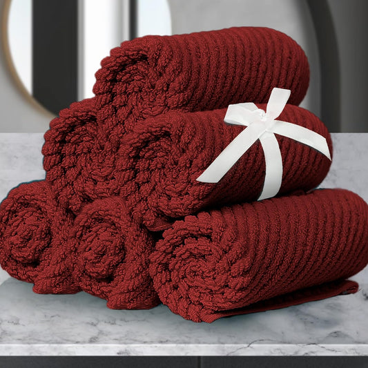 VOOVA & MOVAS Red Washcloths, 6PC 13"x13" - 100% Cotton | Quick Dry | Lightweight | Thick | Soft | Absorbent, Bath Hand Towels Set for Face & Body, Face Towels for Bathroom, Towel Gift Set, Burgundy