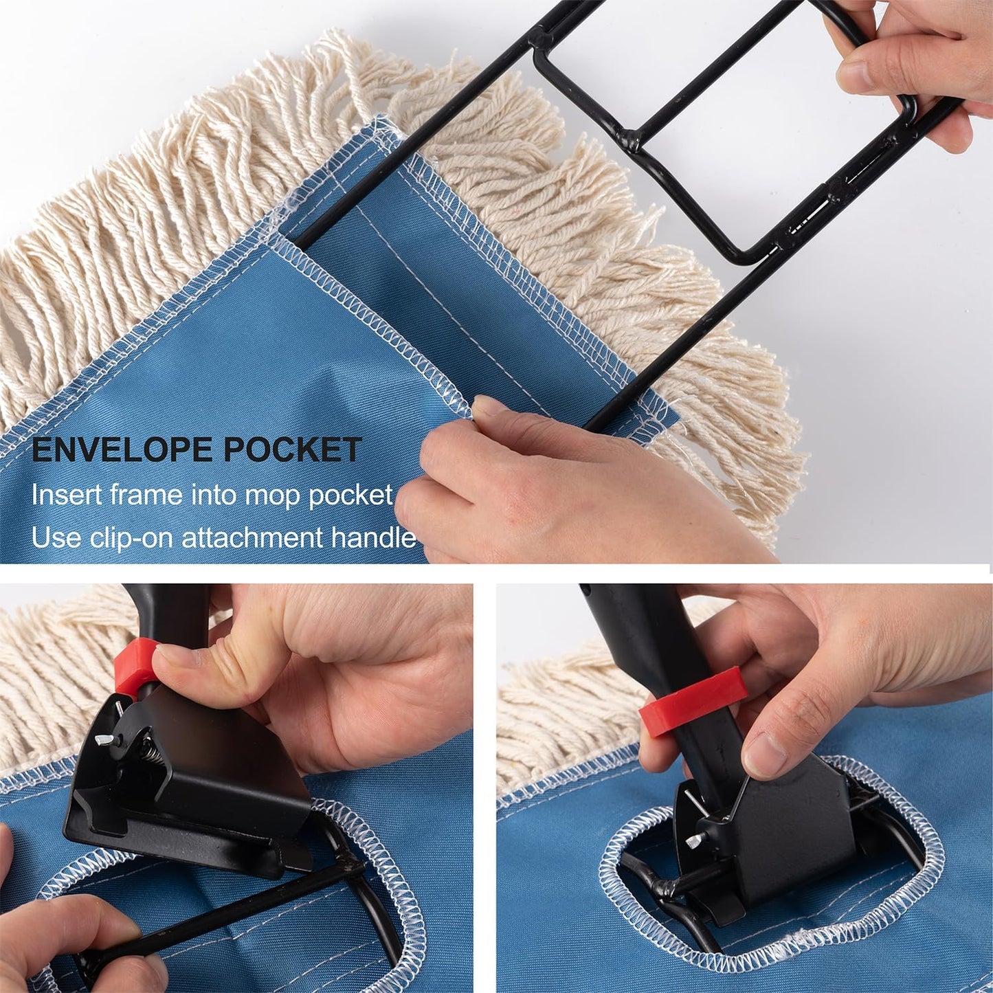 Matthew Cleaning 24'' Industrial Strength Cotton Dust Mop Refill Washable Replacement Heads for Residential & Commercial Use Fit Standard Dust Mop Frames, Hardwood,Concrete Floors Blue&White 12 Pack