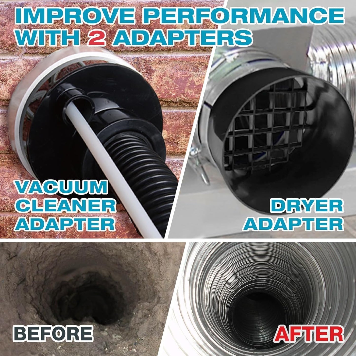 Sealegend 47-Piece 52-Feet Dryer Vent Cleaner Kit, Dryer Cleaning Tools, Omnidirectional Dryer Lint Vacuum Attachment, Dryer Vent Brush, Universal Vacuum & Dryer Adapters (Blue)