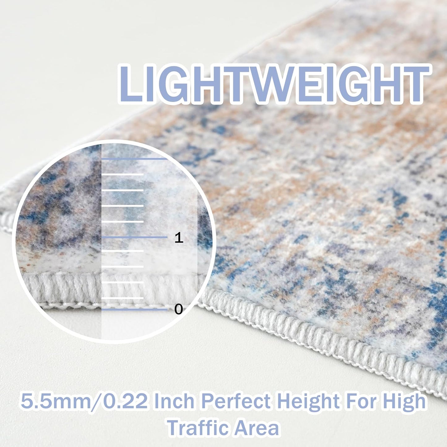 IOHOUZE Abstract Area Rugs 6x9 Ft Washable Rugs for Living Room, Non Slip Dining Room Rug, Printed Faux Wool Rugs for Bedroom, Floor Carpet for Office Nursery Playroom, Blue Rust