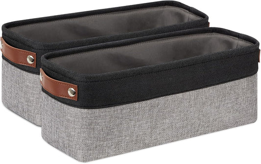 DULLEMELO Small Bathroom Baskets for Toilet Fabric Storage Baskets 2 Pack - 15"x6"x5.5" Foldable Fabric Organizer for Storage Decorative Storage Bins for Home,Closet(Black&Grey)