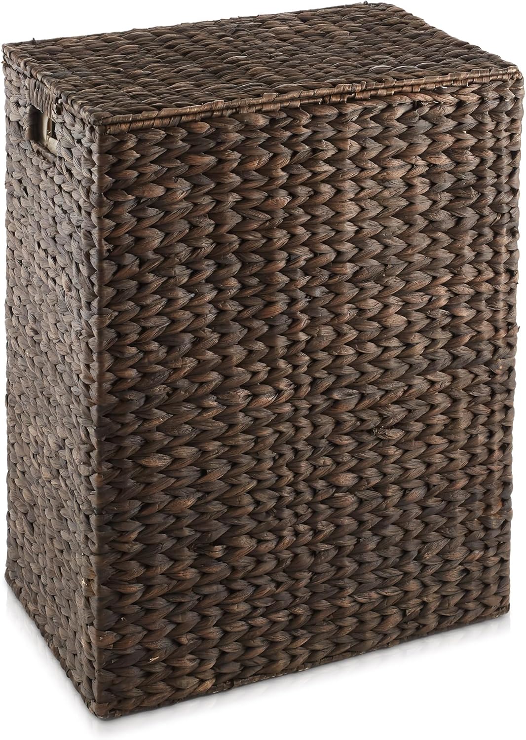 Casafield Large Laundry Hamper with Lid and Removable Liner Bag - Espresso, Woven Water Hyacinth Rectangular Laundry Basket Sorter for Clothes and Towels