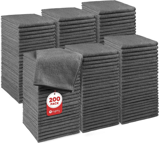 Orighty Wash Cloths Bulk Towels Set 200 Pack, Highly Absorbent and Soft Feel Microfiber Face Cloths, Multi-Purpose Washcloths & Hand Towels for Bathroom, Hotel, Spa, and Gym, 12x12 Inch, Grey