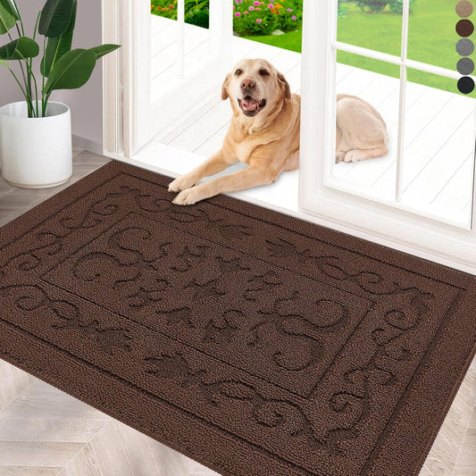 FONEYI Indoor Door Mat 32" x 48", Dirt Trapper Door Mats Non-Slip Entryway Rugs Washable, Absorbent Resist Dirt Welcome Mat, Low Profile Inside Floor Mats for Front Back Door and Entryway, Coffee