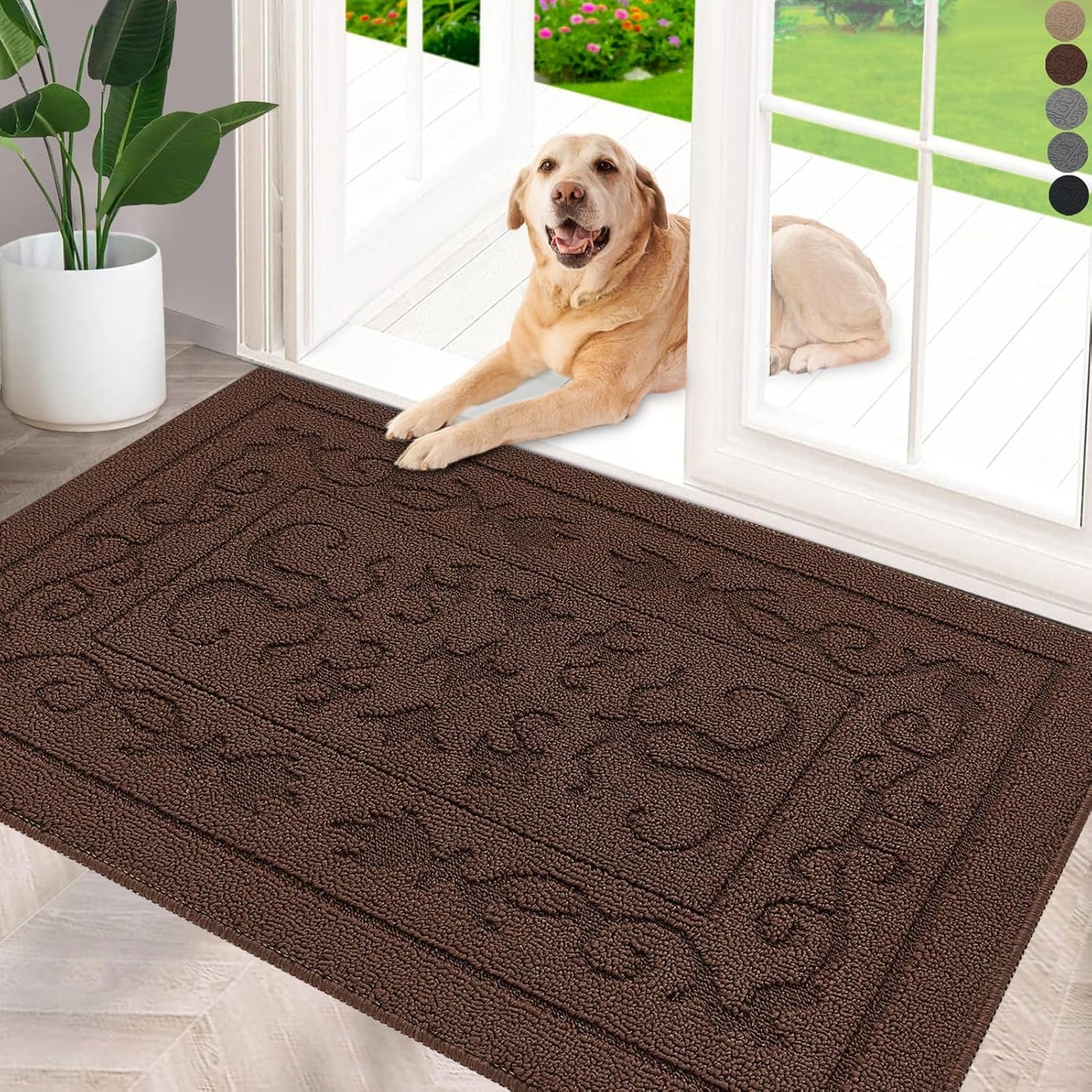 FONEYI Indoor Door Mat 36" x 59", Dirt Trapper Door Mats Non-Slip Entryway Rugs Washable, Absorbent Resist Dirt Welcome Mat, Low Profile Inside Floor Mats for Front Back Door and Entryway, Coffee
