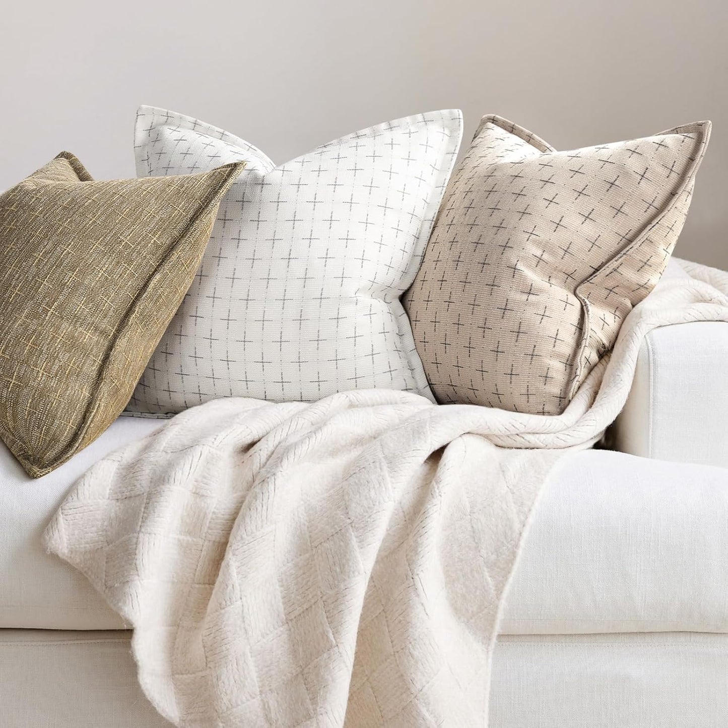ZWJD Pillow Covers 22x22 Set of 2 Soft Polyester Textured Pillow Covers with Stylish Flange Edge Cozy Farmhouse Throw Pillows for Couch Bed Sofa Living Room