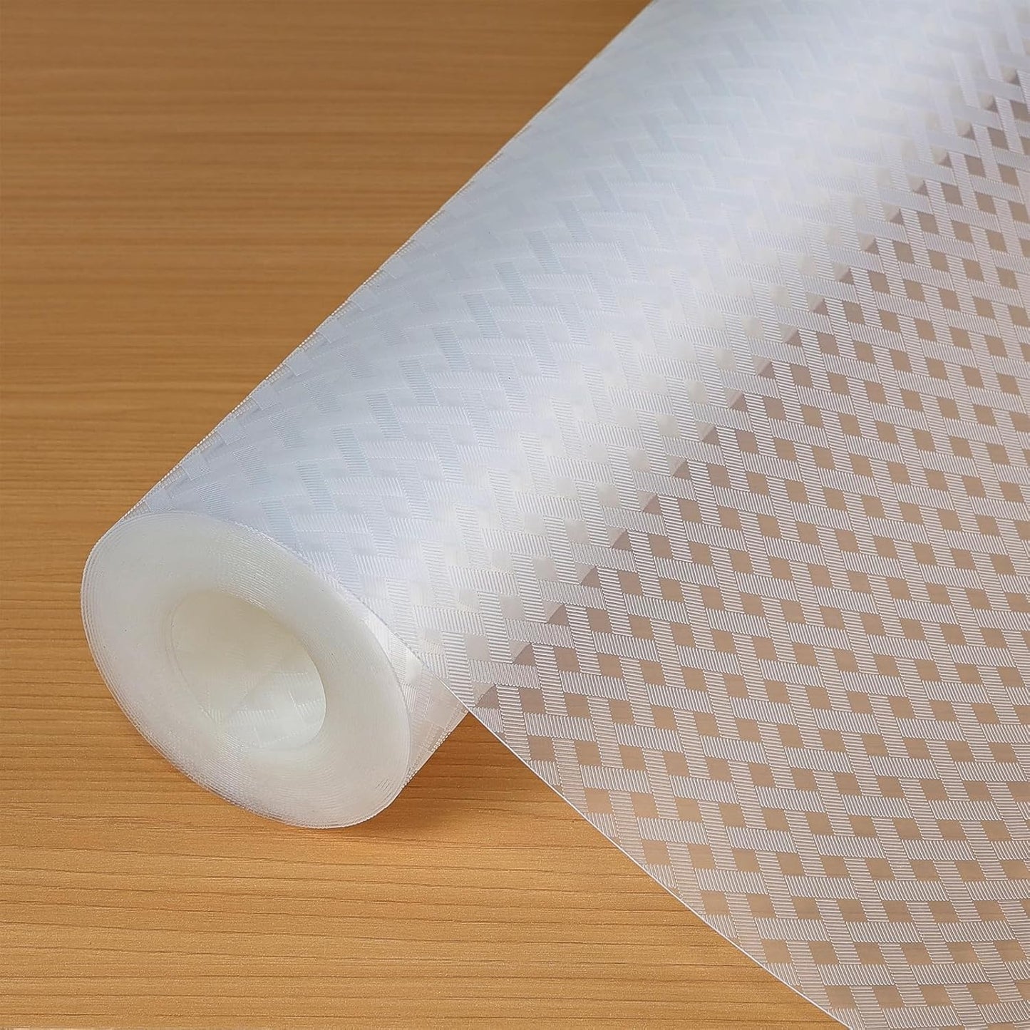 Shelf Liners 16 in x 20 ft EVA Drawer Mats, Non-Adhesive Cupboard Protector, Kitchen Cabinet Lining Fridge Liner (Clear Crossed Stripe, 40.7x610cm)