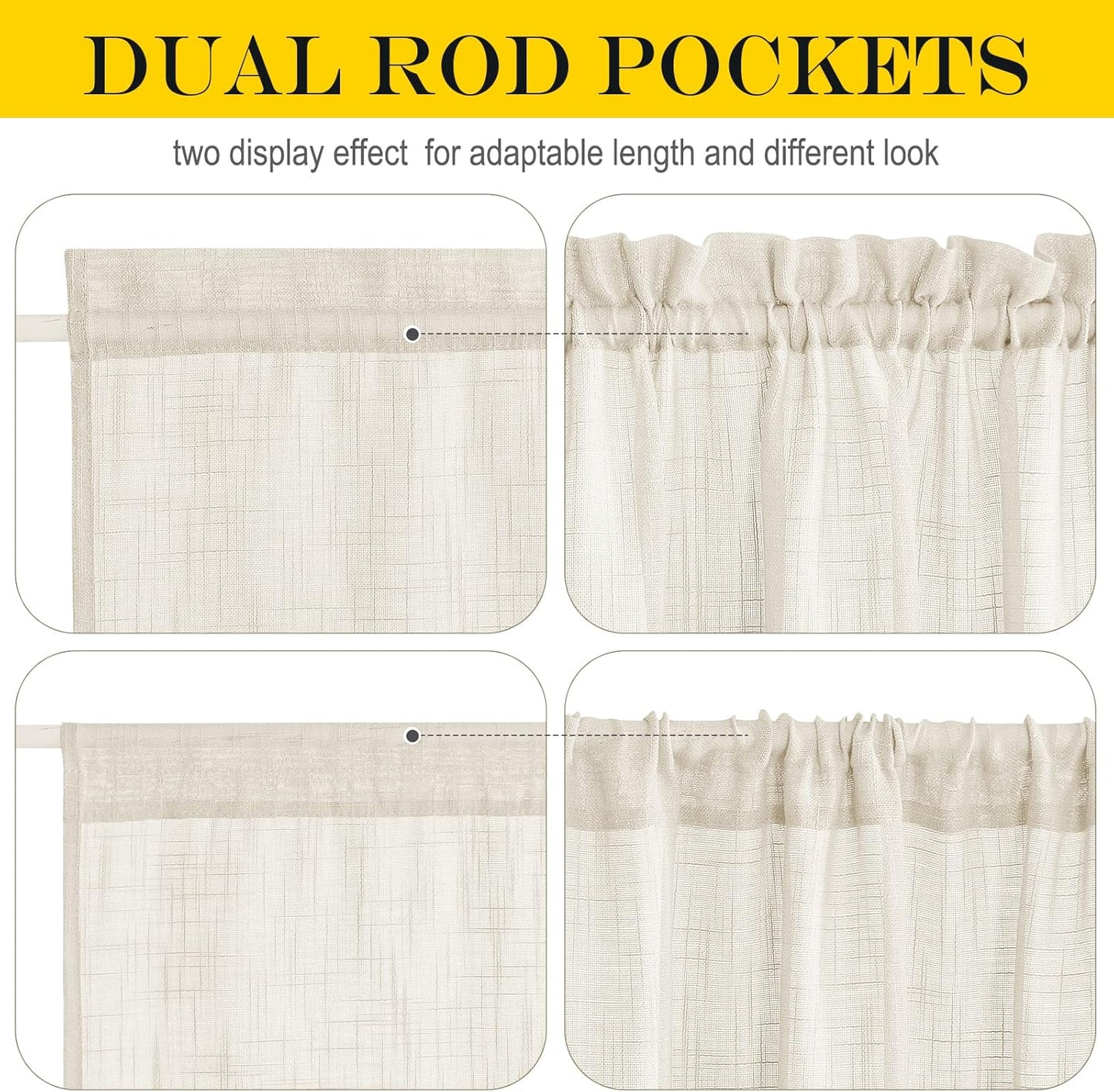 NICETOWN Sheer Privacy Curtains for Front Back Door,Farmhouse Rod Pocket Small Kitchen Short Panel French Door Curtains for Windows, 26" W x 64" L, 1 Piece, Beige