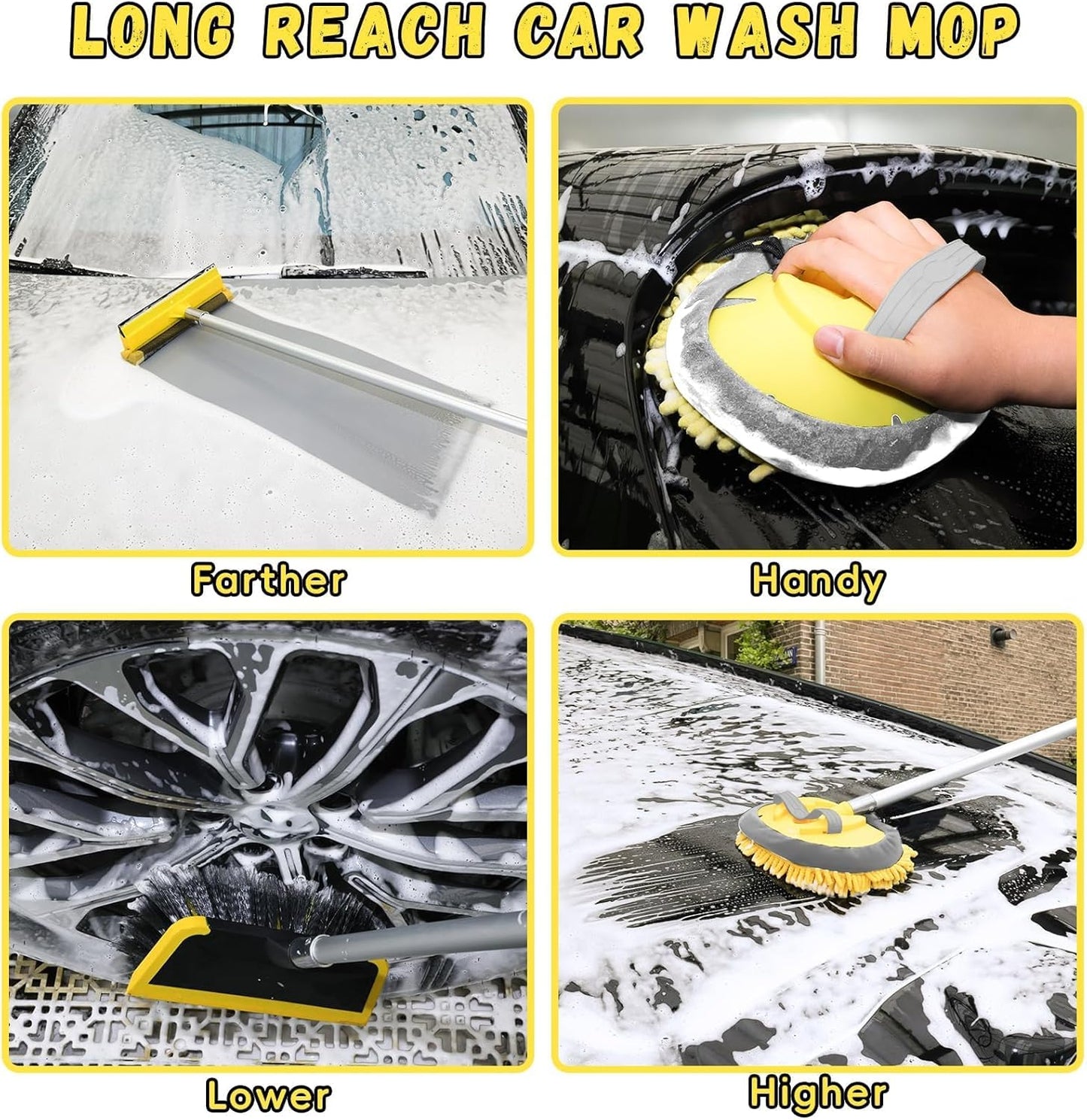 144'' Long Extendable Handle Car RV Wash Brush Kits with Collapsible Bucket, RV, Truck Washing Kit with Extension Pole - Microfiber Car Mop, Bristles Washing Brush, Squeegee Mitt, RV-Wash Cleaning Kit