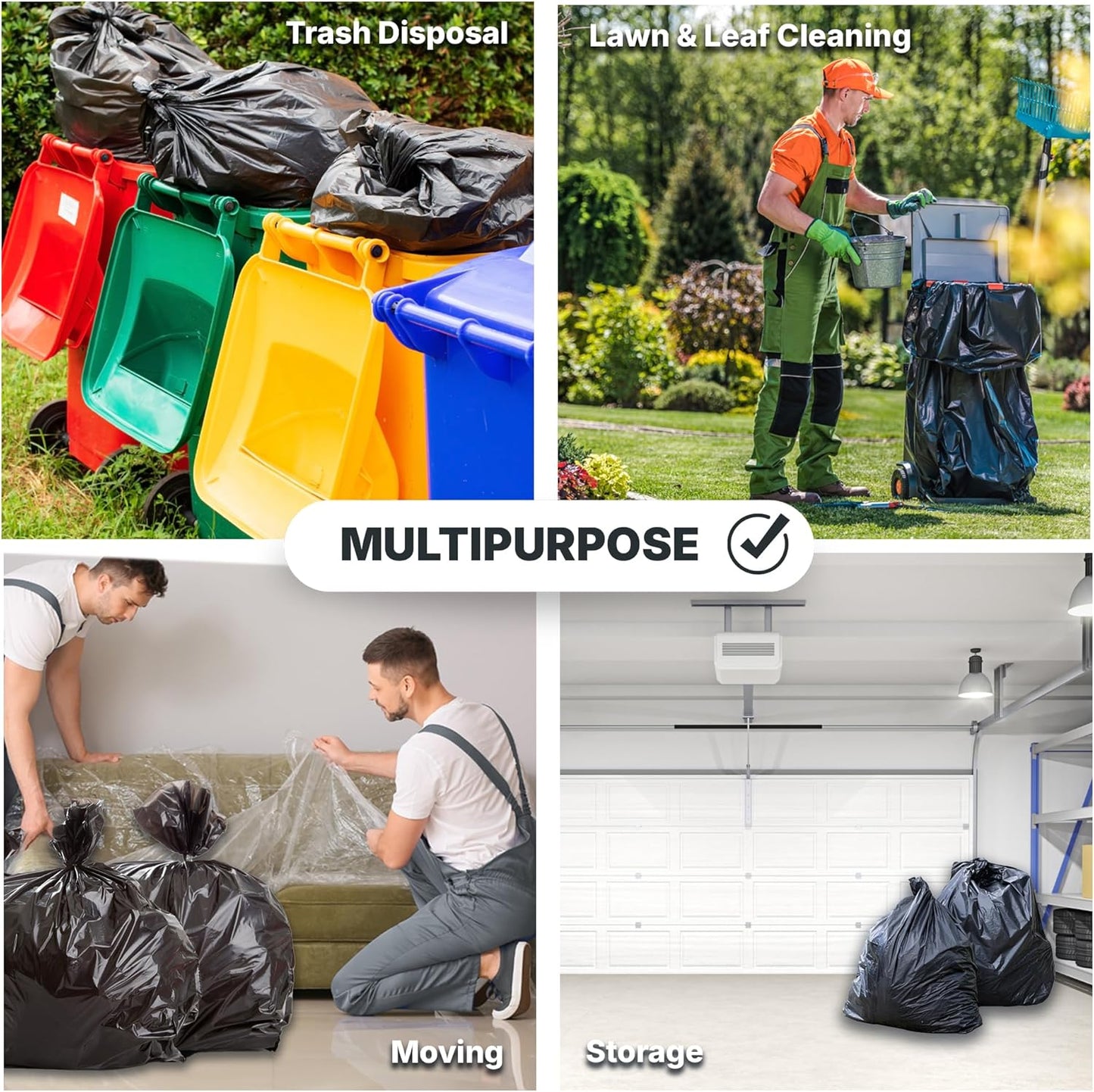 55-60 Gallon Trash Bags, 50 Micron Heavy Duty Pure LDPE Garbage Can Liners, 36" x 58" Large, Black, 50 Count