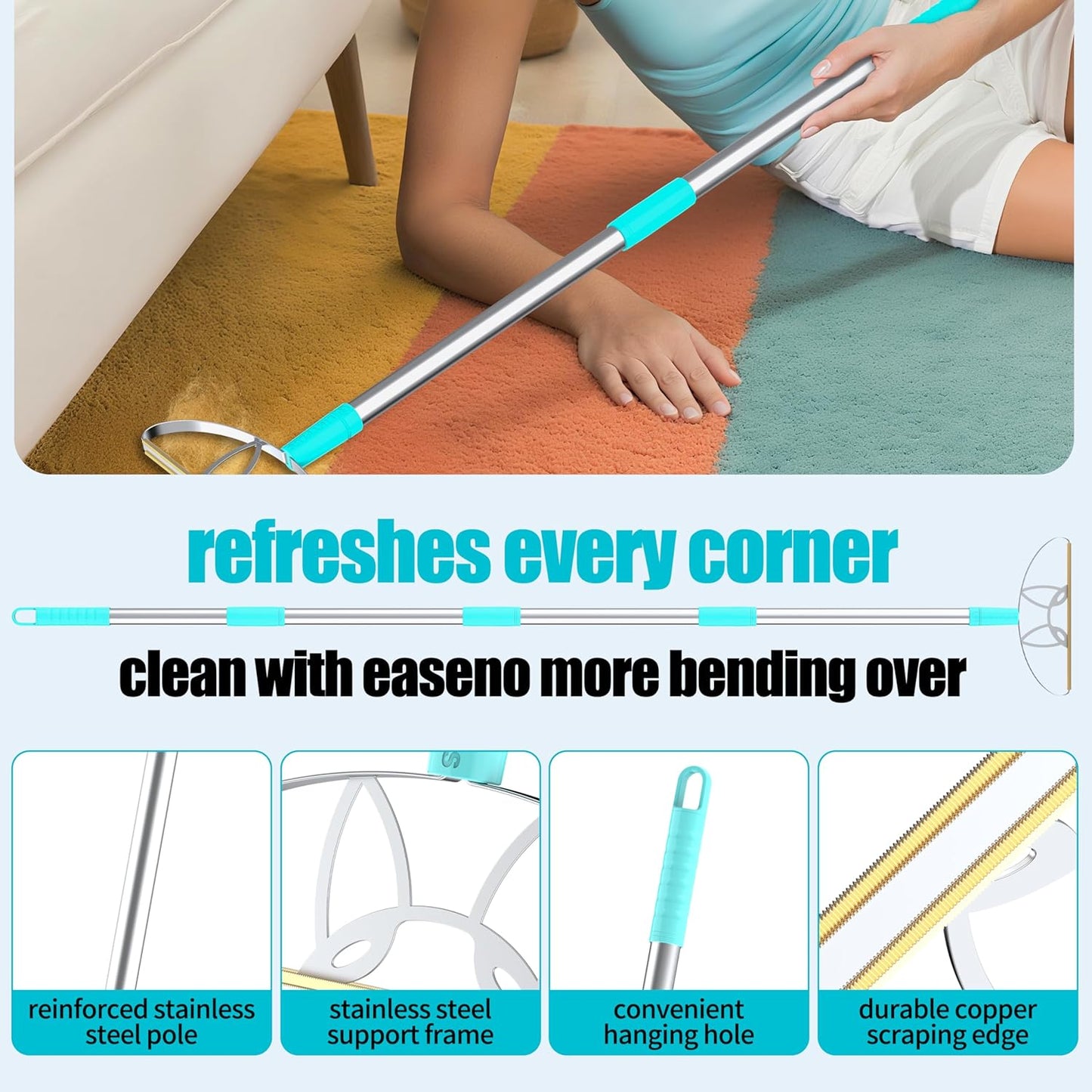 Ultra & Pro LINTPLUS Combo – 63” Long Carpet Rake for Pet Hair + Pro Attachments – Heavy Duty Stainless Steel Handle, Stand-Up Design – Effortless Fur & Lint Removal for Large Rugs, Carpets, Floors