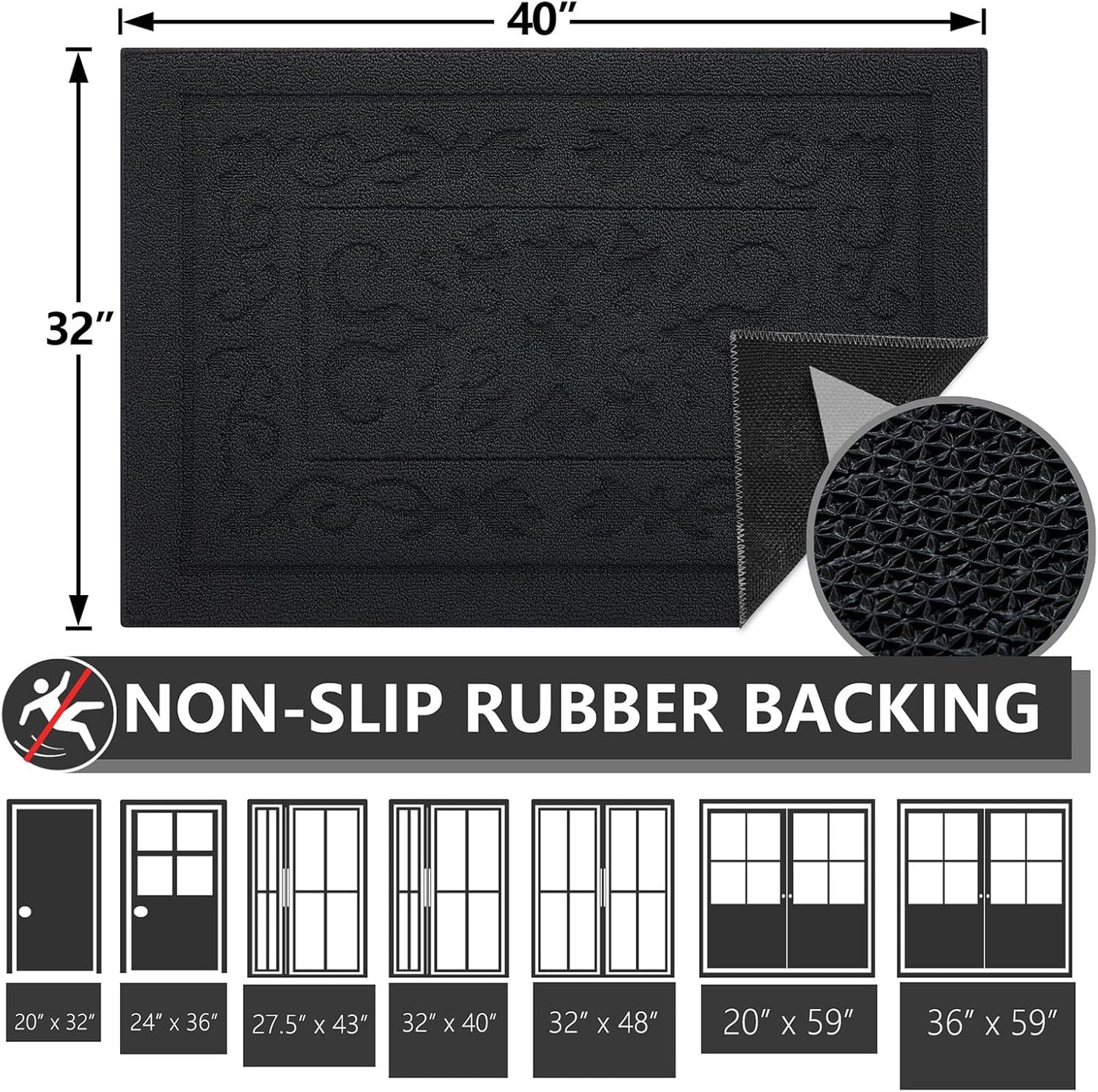 FONEYI Indoor Door Mat 32" x 40", Dirt Trapper Door Mats Non-Slip Entryway Rugs Washable, Absorbent Resist Dirt Welcome Mat, Low Profile Inside Floor Mats for Front Back Door and Entryway, Black