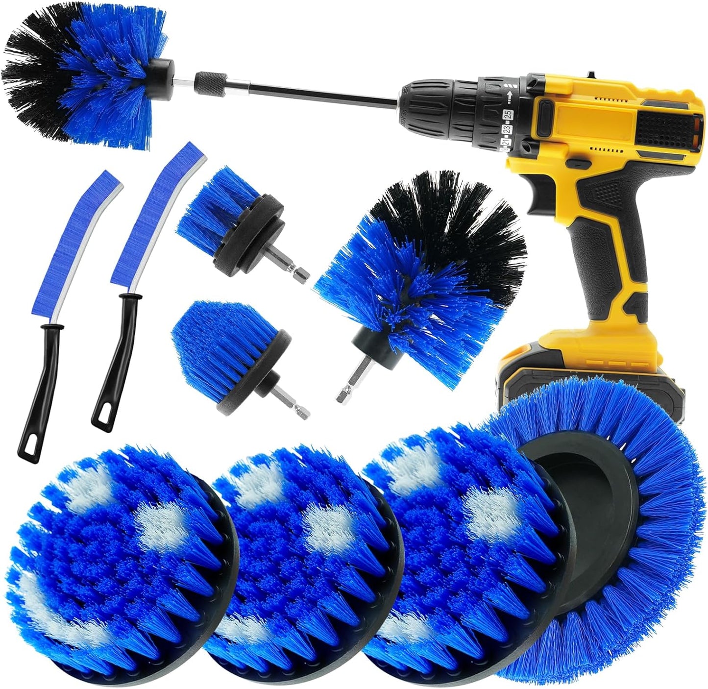 10 Pack Drill Brush Attachment Set, Drill Scrubber Brush Kit, Drill Cleaning Brush, Scrub Brush for Grout Floor Tub Shower Bathtub Tile Sink Toilet Bathroom Kitchen Car Blue