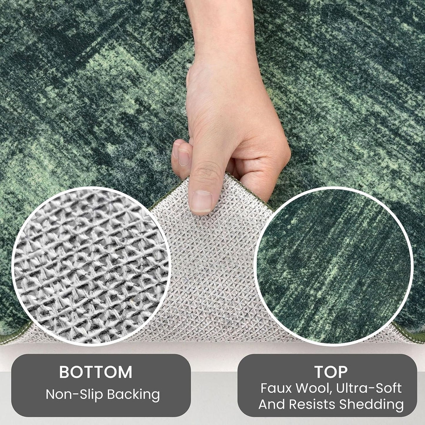 IOHOUZE Abstract Runner Rug 3x18 Ft Washable Runners for Hallways, Non Slip Kitchen Runner Printed Faux Wool Entryway Runner Indoor, Modern Abstract Floor Carpet for Hall Stair, Dark Green