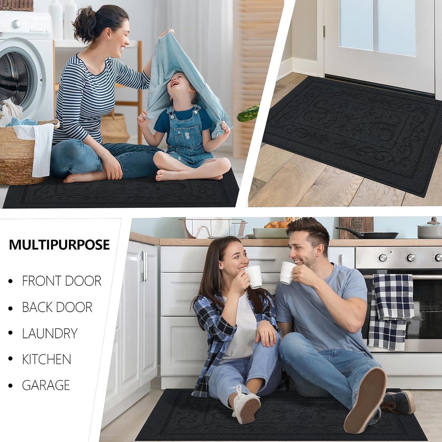 FONEYI Indoor Door Mat 32" x 40", Dirt Trapper Door Mats Non-Slip Entryway Rugs Washable, Absorbent Resist Dirt Welcome Mat, Low Profile Inside Floor Mats for Front Back Door and Entryway, Black