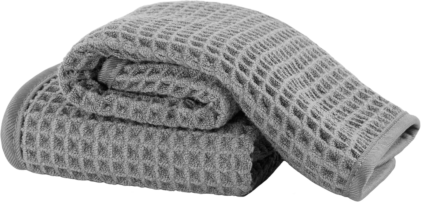 Microfiber Waffle Face Towels, 2 Pieces, Soft, Absorbent, Fast Drying, Lint Free (Gray)