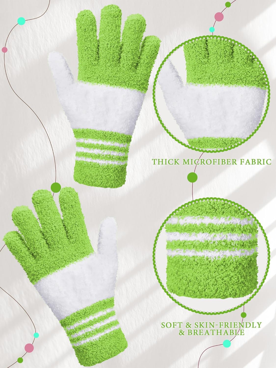 Patelai 3 Pairs Microfiber Plant Dusting Gloves Leaf Cleaning Gloves for Indoor Plants, Blinds, Furniture, House(Large,Green Yellow, Water Blue, Pink, White)