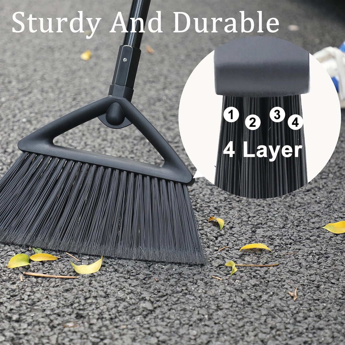 2PCS Heavy Duty Angle Broom, Long Pole Brooms for Indoor, Outdoor Sweeping, Kitchen to Courtyard, Black