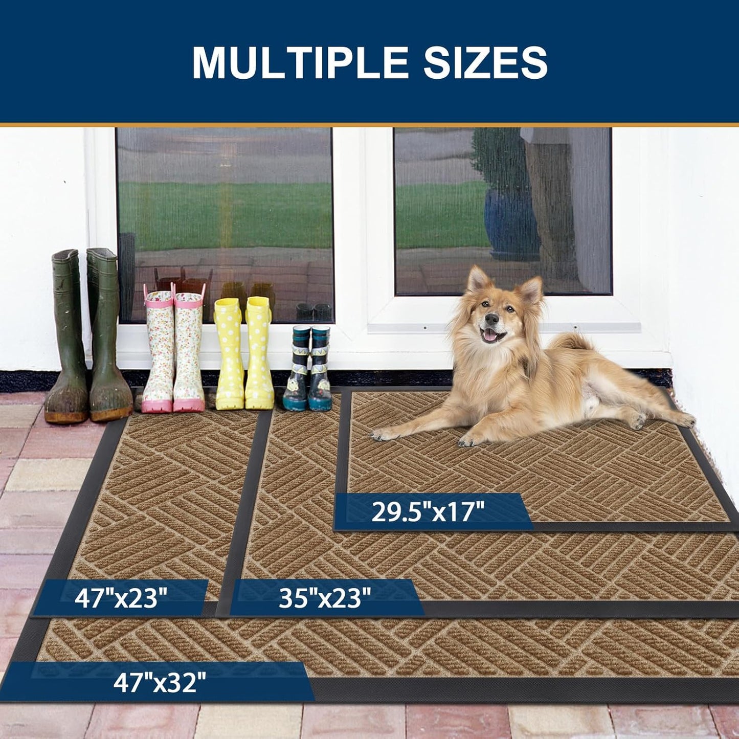 Smiry Front Door Mat Outside Entrance, Heavy Duty Outdoor Indoor Natural Rubber Doormat, Non Slip, Trap Dirt and Moisture, Easy Clean, Low Profile Patio Porch Entryway Mat, 47x23, Coffee