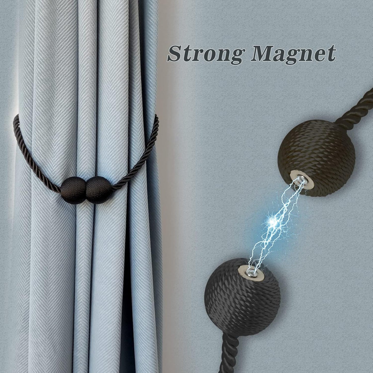 Hion Magnetic Curtain Tiebacks Grey 4 Pack, Curtain Tiebacks Buckles Holdbacks Holders Hooks Clip for Home Bedroom Office Decorative Thick or Thin Curtain