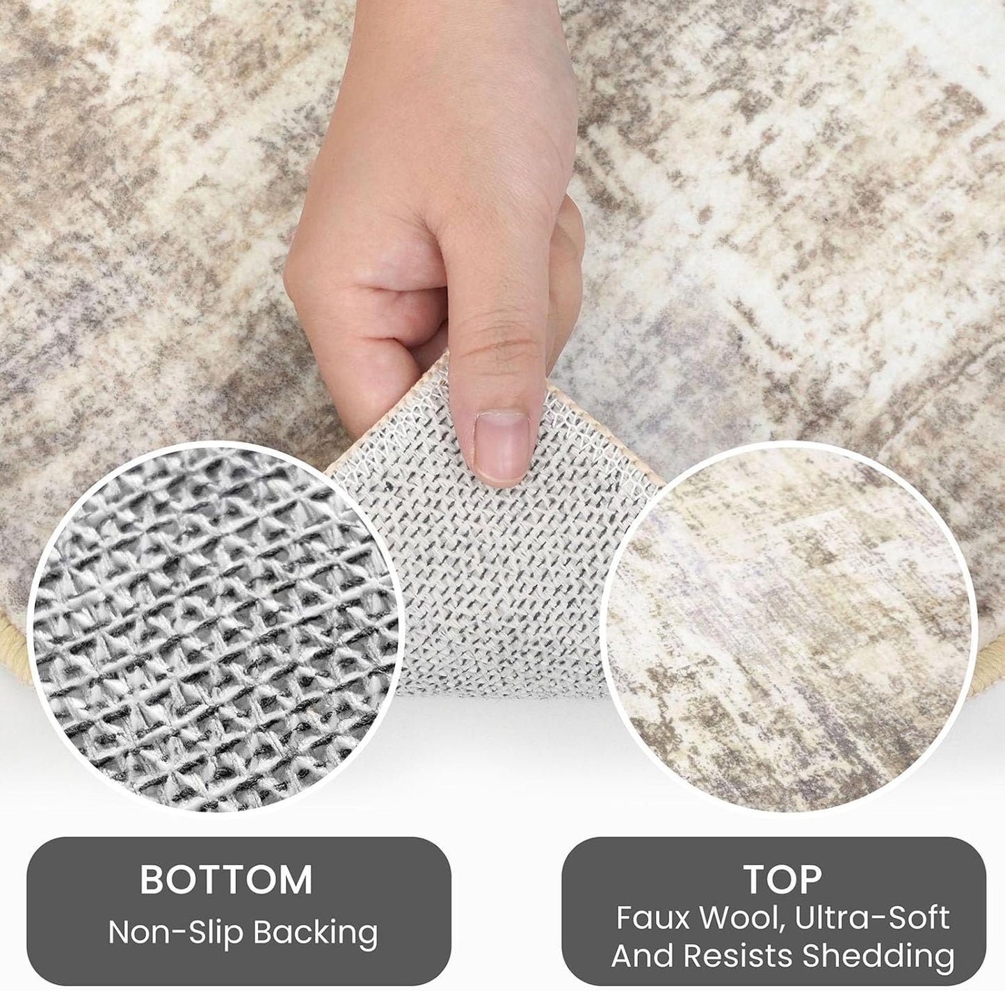 IOHOUZE Abstract Area Rug 3x5 Ft Washable Rugs for Entryway Indoor, Non Slip Kitchen Rug Printed Faux Wool Throw Rugs, Indoor Door Mat for Door Entrance Foyer Living Room, Beige Brown