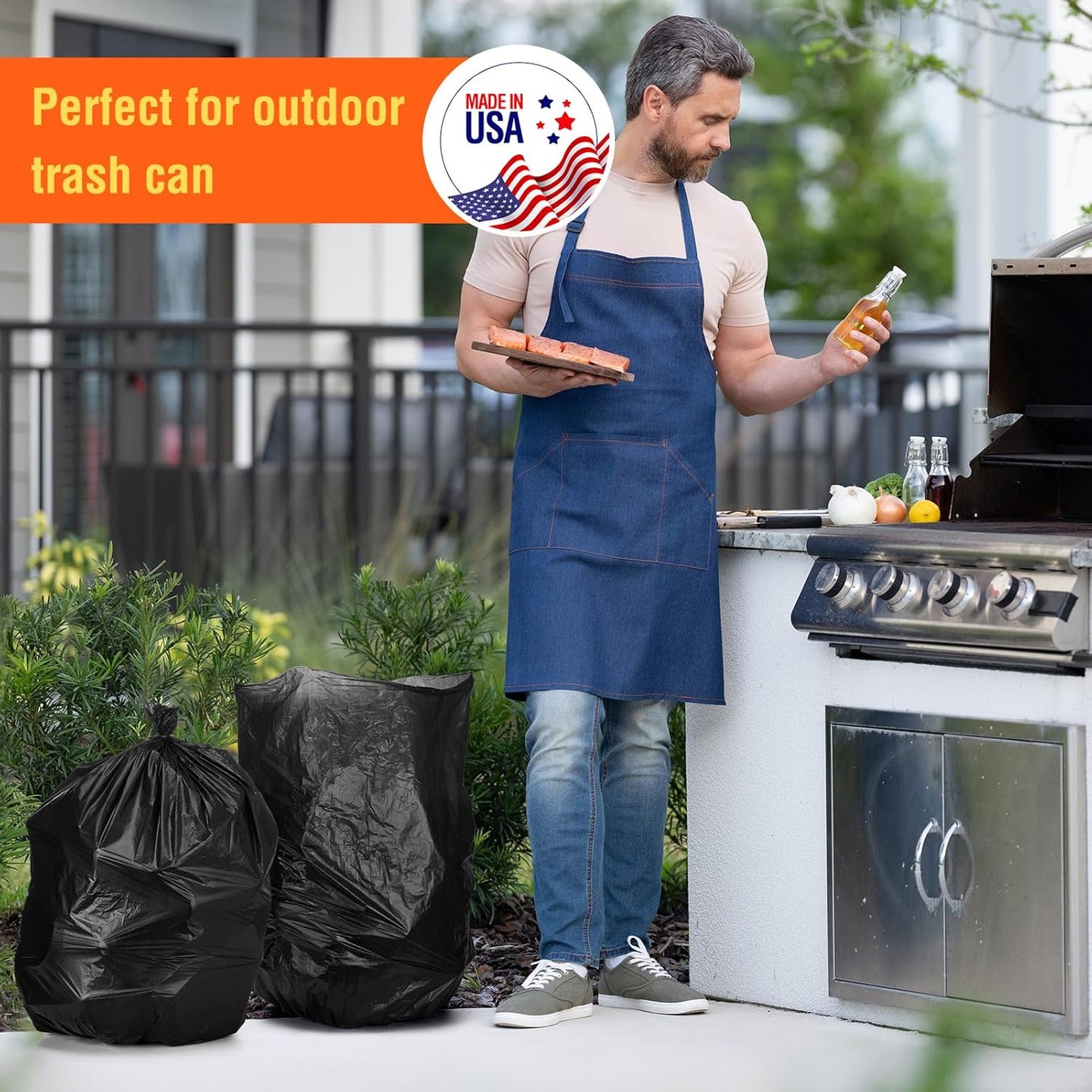 Delxo 30-33 Gallon Black Trash Bags, 250 Count – Medium Duty Garbage Bags, Thick, Durable & Puncture-Resistant Plastic Bolsas para basura, Perforated Design– Made in USA for Kitchen, Yard, Office