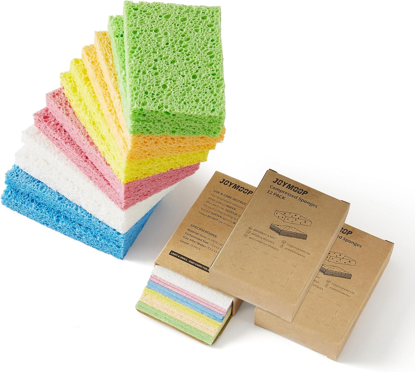 JOYMOOP Dish Sponge Scrubber, Cellulose Sponges Kitchen for Non-Scratch Washing Dishes, Household Cleaning Scrub Natural Sponge, Pack of 36 Colorful Sponges