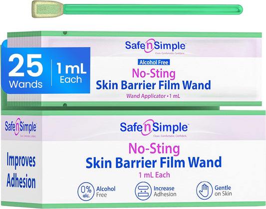 Safe n' Simple Skin Barrier Wand - 25 Individually Packed Wands - Sting Free Applicator - Sterile Swab for Ostomy - No Sting Alcohol Free Skin Barrier Film