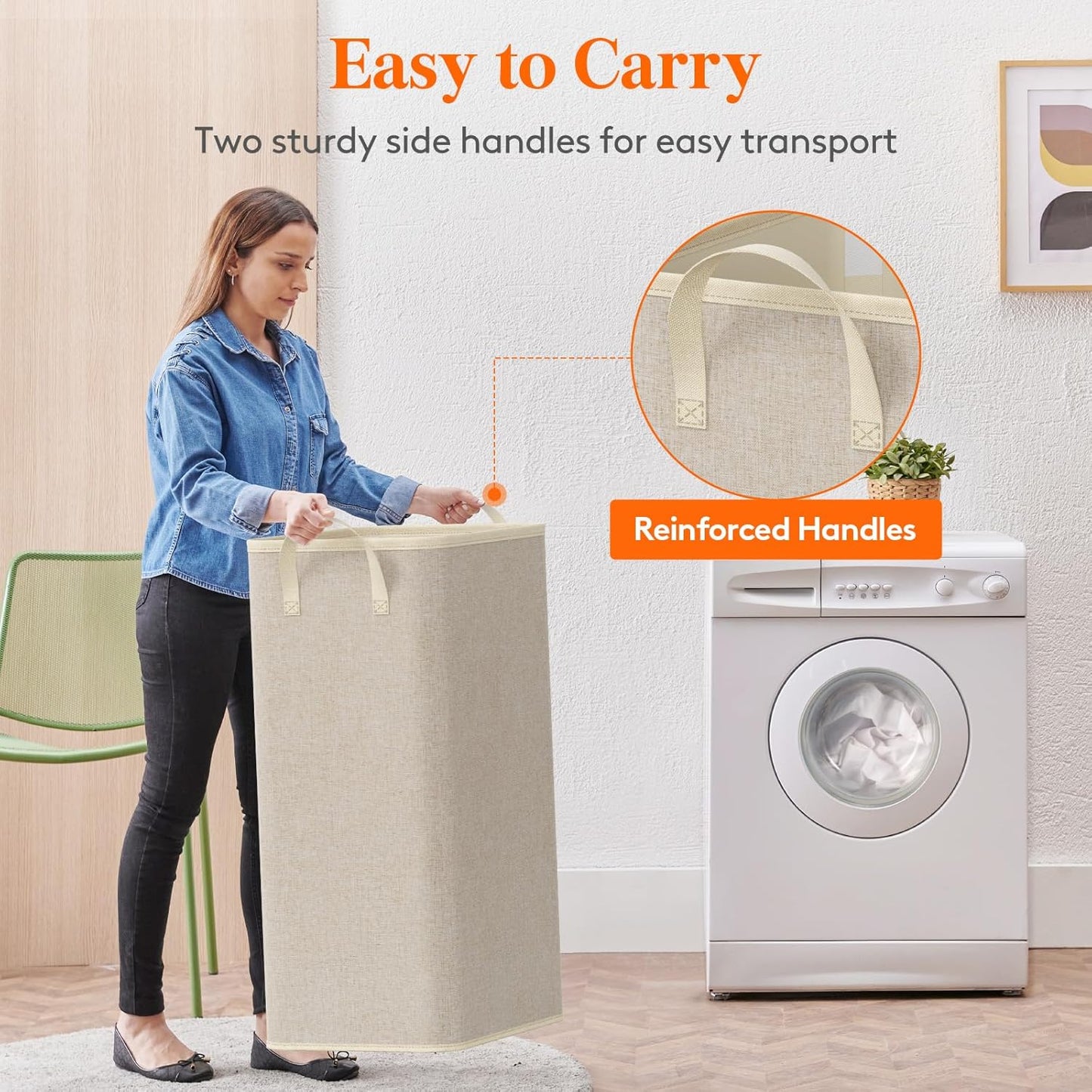 Lifewit 100L Large Tall Laundry Hamper, Collapsible Laundry Basket with Handles, Foldable Clothes Hampers for Laundry, Portable Dirty Clothes Hamper for Dorm College Bedroom Bathroom, Beige