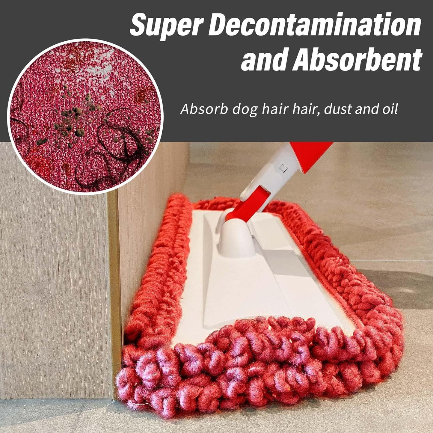 16.5 inch Mop Refills, 3 Pack Microfiber Reusable Replacement Mop Pads Flat Replacements Heads for Wet Or Dry Floor Cleaning and Scrubbing, Red Curly Cloth