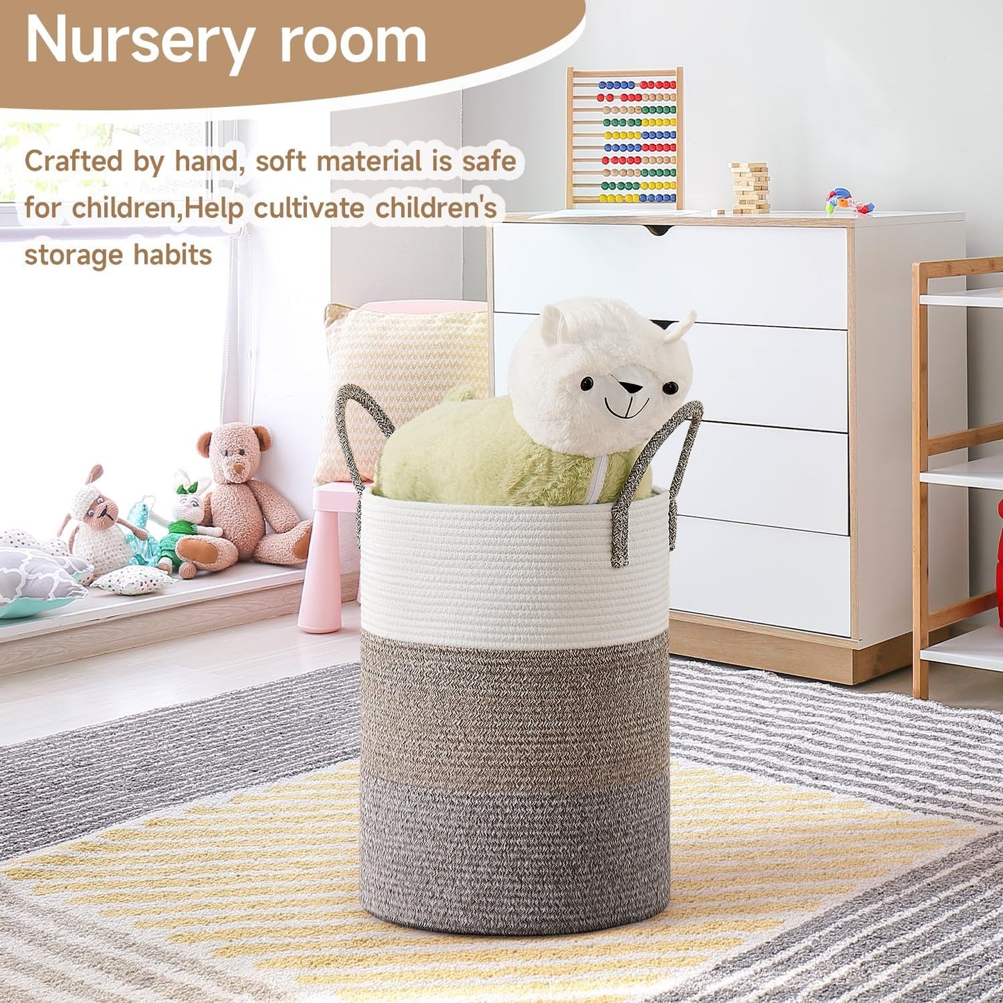 CLHMILY&Z 60L Laundry Basket Round Storage Rope Basket - 15x20.5 Inches - Laundry Hamper in Bedreoom and Mutil Storage Bin for Blankets, Toys, and Nursery Essentials