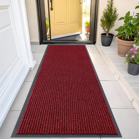 OLANLY Front Door Mat Indoor Outdoor Entrance, Waterproof Heavy Duty Doormat, Fade Resistant, Low Profile, Easy Clean Patio Porch Welcome Floor Mats for Entry, 47x23, Wine Red