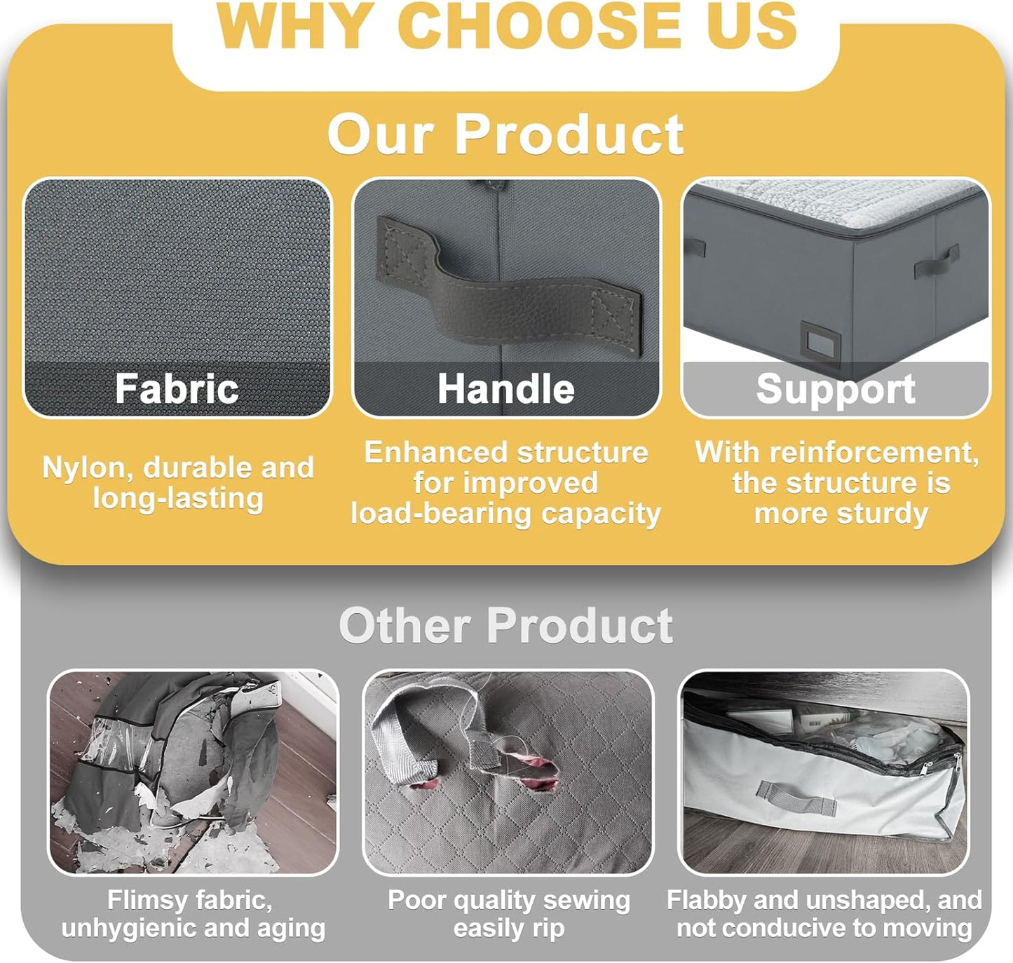 10-Inch Under Bed Storage Containers (3-Pack) | Sturdy Sidewalls | Clear Cover & Label Holder | Foldable Closet Organizer | Stores Clothing/Blankets/Wrapping Paper/Toys