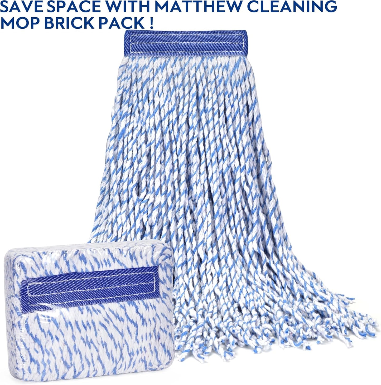 MATTHEW CLEANING Looped-Open Cotton Wet Mop 1.25'' Universal Headband Heavy Duty Commercial Mop Head Replacement for indoor and outdoor Use,Grease Stain Floor Cleaning String Mop Head Refill Pack of 6