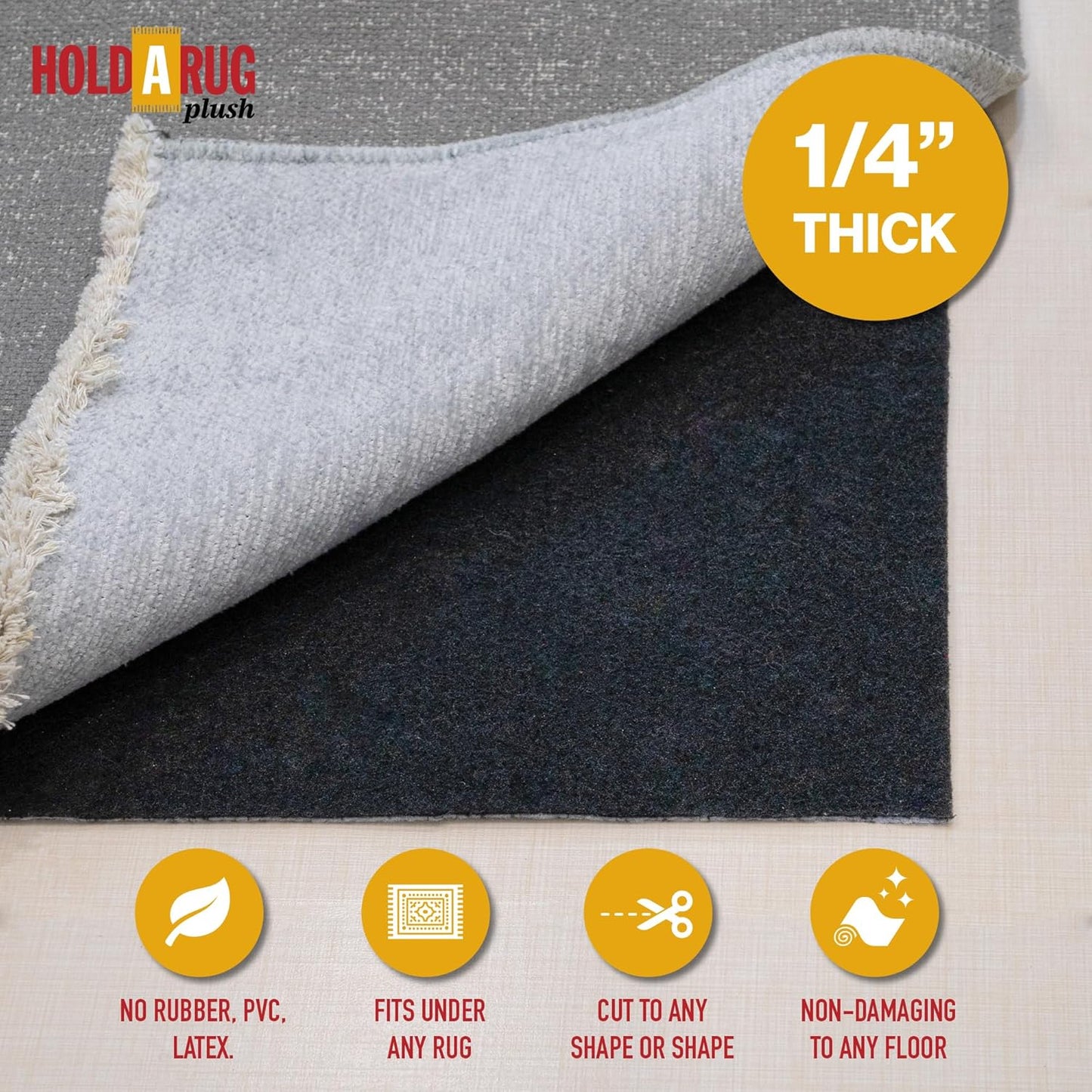 Hold-a-Rug Plush 2' x 14' Nonskid, Nonslip Rug Pad, Reversible Gripper, ¼ Thick, Safe for All Floors and Carpet, Keep Area Rugs Secure