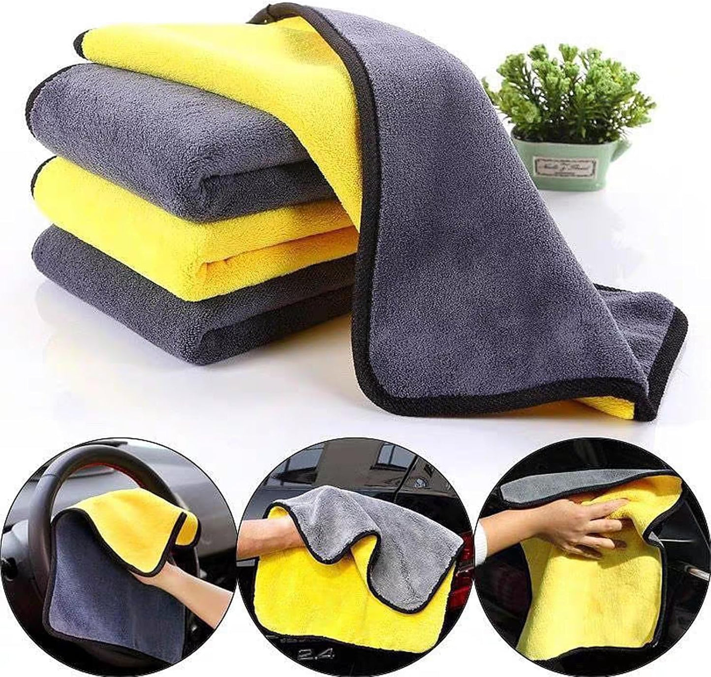 10 Pack Premium Microfiber Towels Coral velvet Washing and Detailing Towels for Car Detailing Household Cleaning Ultra-Soft Super Absorbent, Lint Streak-Free 11.8"x15.7” Cleaning Cloth (Yellow/Grey)