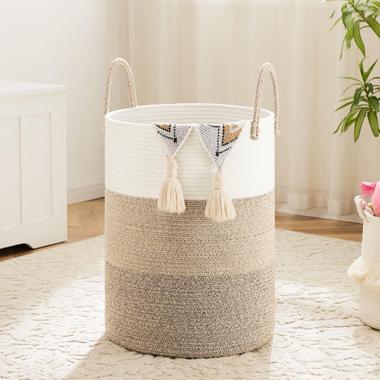 Laundry Basket,Woven Cotton Rope Laundry Hamper,80L for Decorative Storage of Dirty Clothes,Toys and Blankets in Bathroom,Bedroom and Living Room