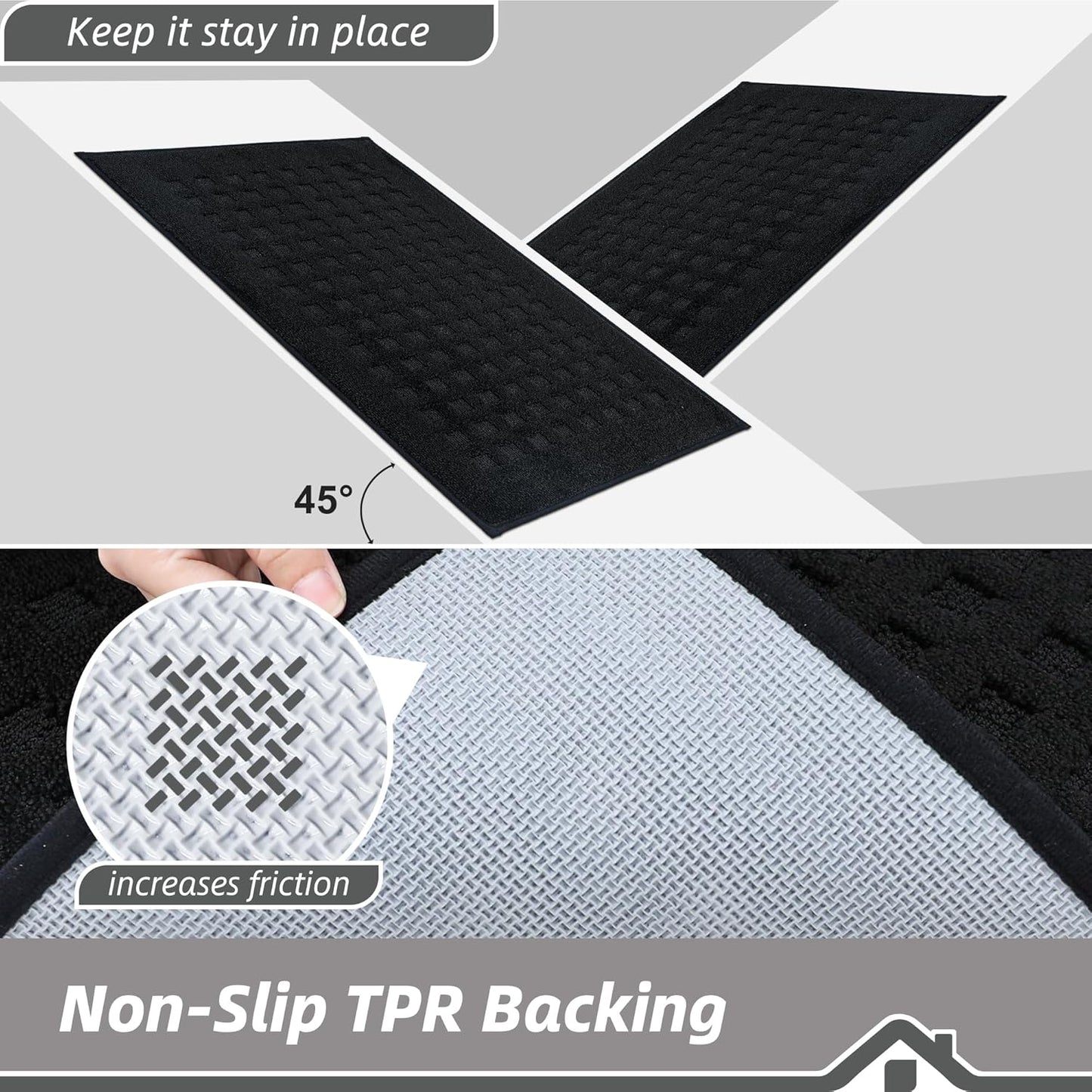 BEQHAUSE Waffle Door Mats Indoor 20"x32", Dog Mat for Muddy Paws Absorbent and Dirt Resist Floor Mats Non-Slip Washable Rugs for Entryway, Welcome Mat for Front Back Door, Muddy Wet Shoes, Black