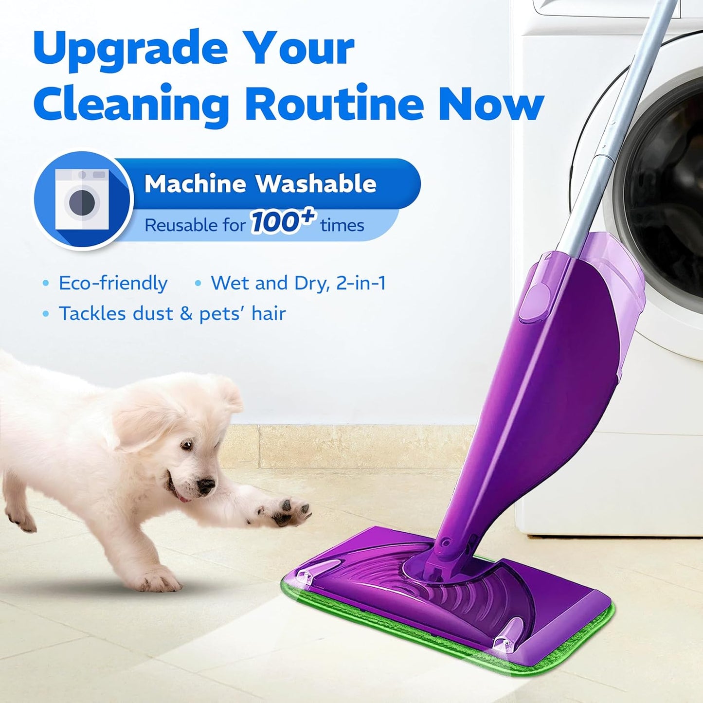 2 Pack Reusable Microfiber Mop Pads, Compatible with Swiffer Wet Jet, Machine Washable Cloths, Refills for All Floor Cleaning, Wet Dry - 10"- 12"