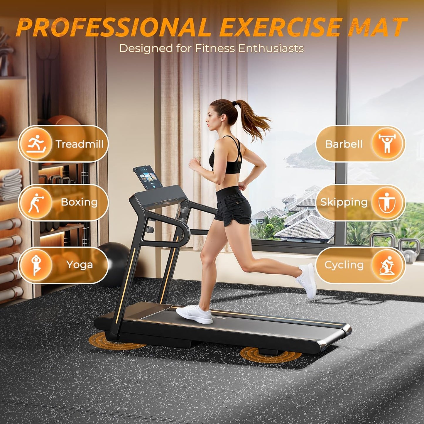 PRAISUN 0.6" Thicker Gym Mat, 12 Tiles 48 Sq Ft Workout Mats, Interlocking Foam Tiles with Rubber Top, High Density EVA Foam, Exercise Mat, Gym Flooring for Home Gym, Garage, 24 x 24in, Black/Grey