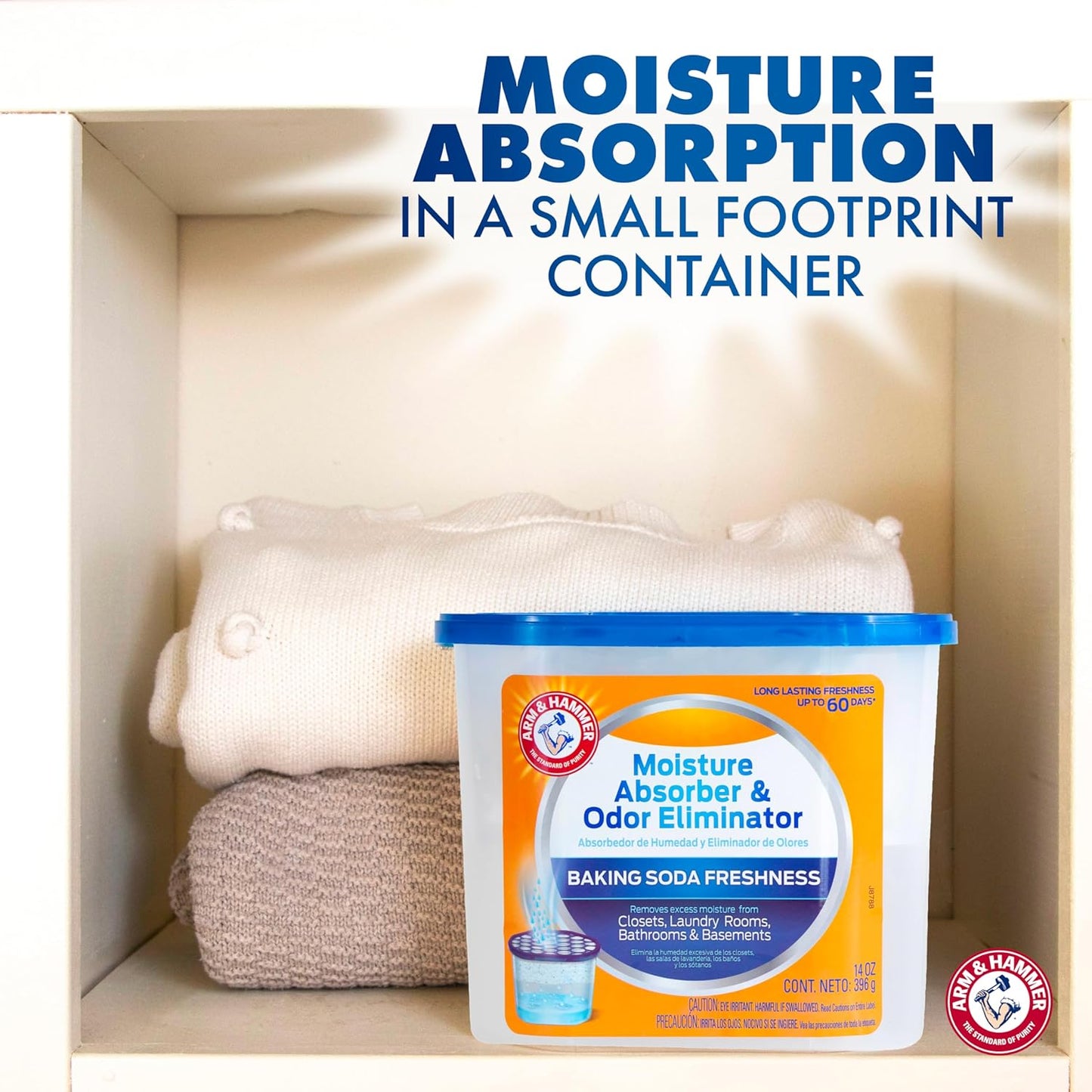 Arm & Hammer Fragrance Free Refillable Moisture Absorber and Odor Eliminator 14 oz. Tub